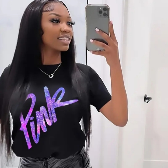 NWT !! Black T-Shirt with the Word PINK Printed on Front in Gradient Lettering💖 - Picture 8 of 16